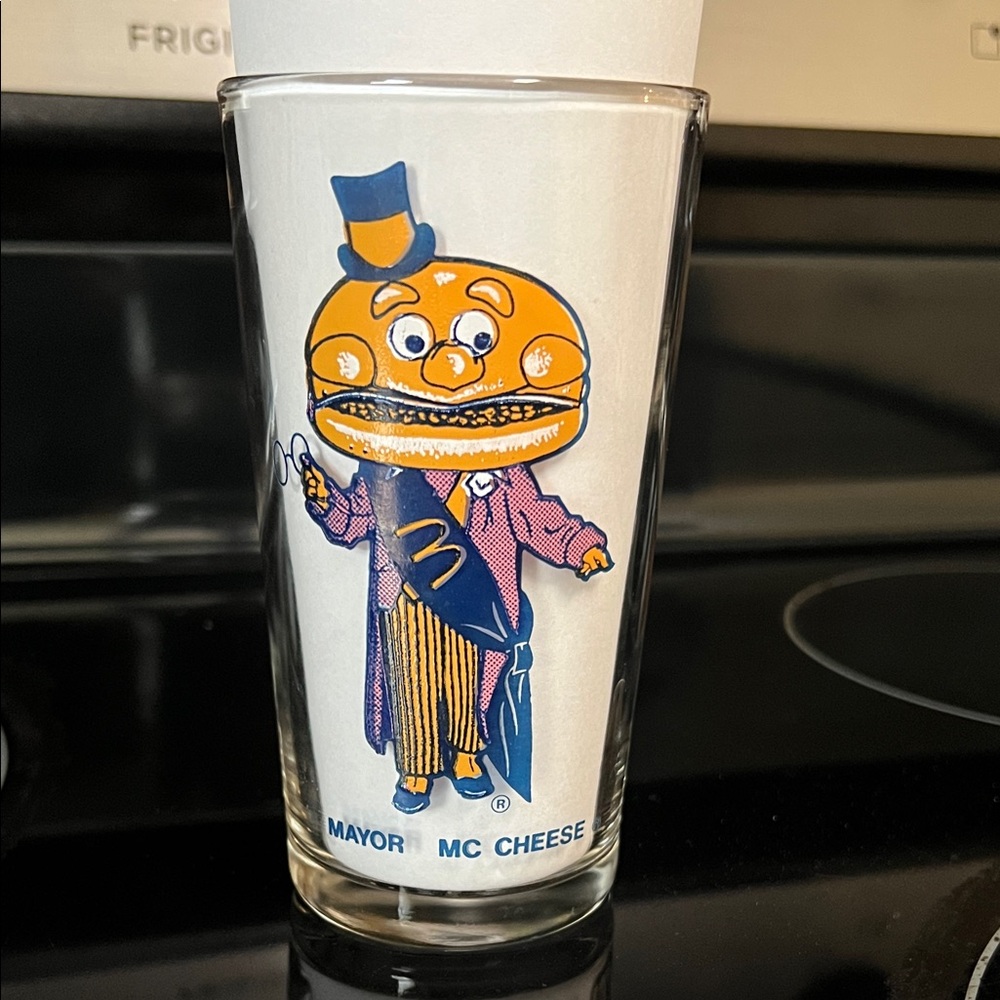 Vintage McDonald's 1977 Mayor McCheese Glass - Yellow, Blue, Orange